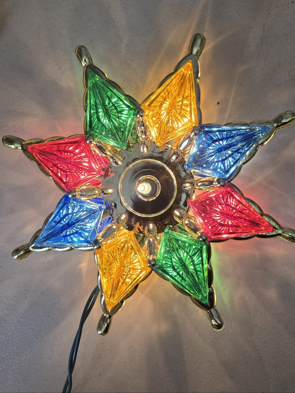 Vintage Christmas Tree Star 8"X8" Plug Into Lights On Tree Colorful Merry Bright